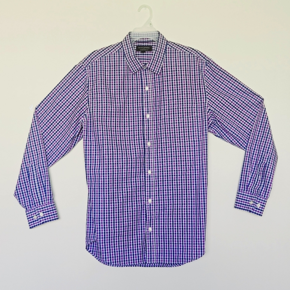 Banana Republic Purple White Checkered Non-Iron Classic Fit Long-Sleeve
